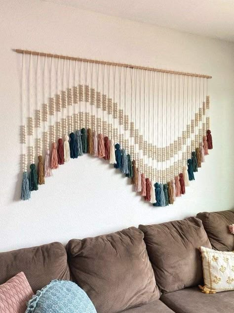 Easy Room Decor, Easy Diy Room Decor, Large Wall Hanging, Large Scale Art, Scale Art, Brown Couch, Crochet Wall Hangings, Dekor Diy, Diy Wall Art Decor