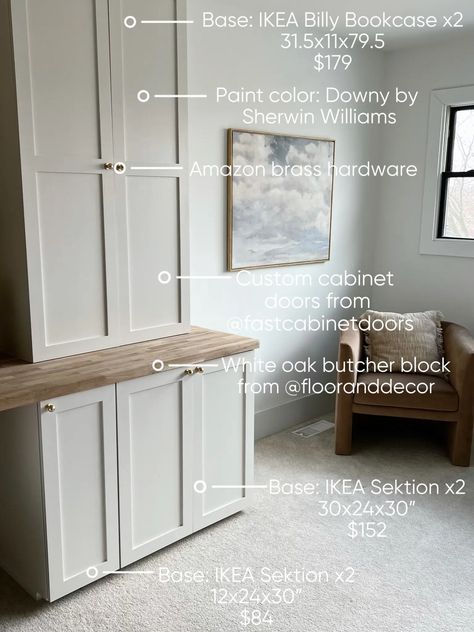 DIY Ikea Office Built Ins ✨ | Gallery posted by Lauren Burke | Lemon8 Neutral Office Built Ins, Built In Cabinets Paint Ideas, Home Office Ideas Ikea Hacks, Ikea Faux Built In, Ikea Diy Cabinets, Downstairs Home Office, Floor To Ceiling Office Cabinets, Diy Playroom Built Ins, Ikea Built In With Desk