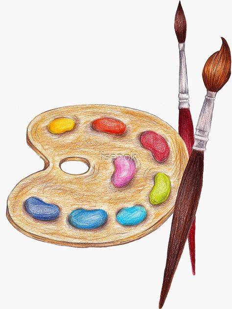 "palette with paints and two brushes " Sticker by lisenok | Redbubble Coffee Shop Photography, Street Art Artists, Canvas Drawing, Brush Drawing, Diy Jar Crafts, Comics Artist, Childhood Books, Graphic Design Tools, Watercolor Palette