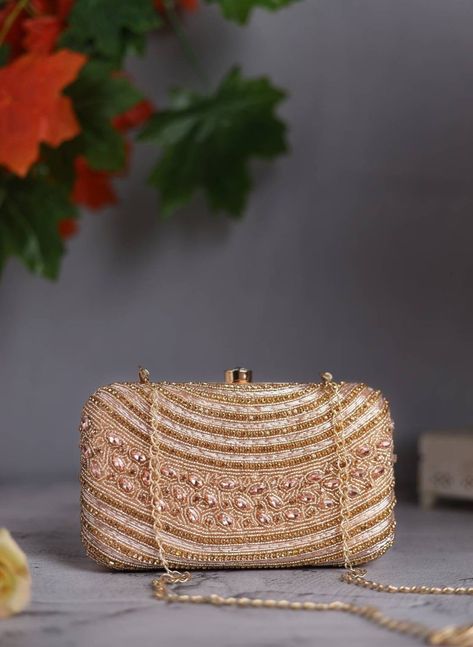 1950s Glamour, Bridal Bags, Natalie Jones, Bag With Embroidery, Bridal Clutch Purse, Rose Gold Clutch, Gold Clutch Purse, Wedding Evening Party, Bridal Bag