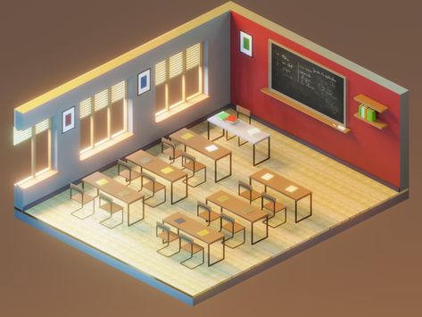 Classroom | Isometric by Sudeep Singh Isometric Classroom, Classroom Design Ideas, Miniature Classroom, Classroom Designs, Classroom Interior, Sims Freeplay Houses, School Interior, Illustration Art Design, Isometric Art