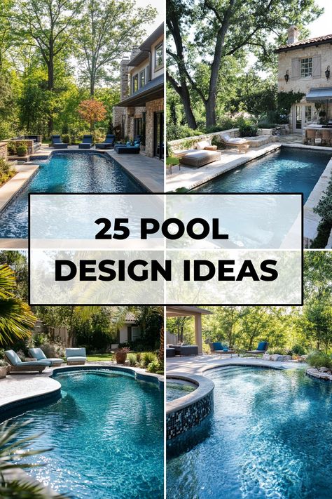 25 unique swimming pool design ideas with lush surroundings and elegant outdoor settings. Custom Pools Backyard, Pool Shape Ideas, Pool And Spa Design Backyards, Simple Pool Designs, Small Yard Pool, Pool Designs For Small Yards, Contemporary Pool Design, Swimming Pools Backyard Inground, Minimalist Pool