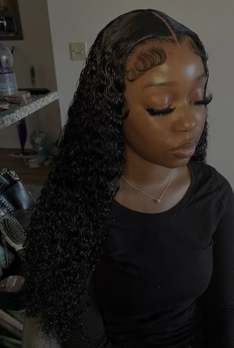 22 Inch Water Wave Wig, Curly Lace Front Wigs Middle Part, Middle Part Deep Wave Wig Dramatic Edges, Wet And Wavy Lace Front Wig Middle Part, Deep Wave Wig With Fishtail Braid, Deep Wave Frontal Wig Hairstyles No Part, Black Sew In With Highlights, Waterwave Lacefront Wig Black, Wet Curls Frontal Wig Styles