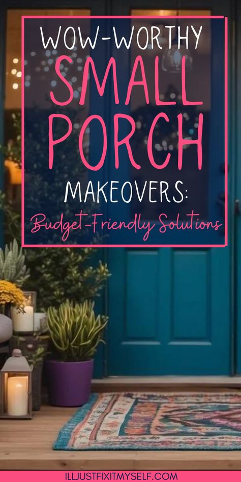 Cozy small porch makeover with budget-friendly touches Diy Front Porch Makeover On A Budget, Small Porch Cover Ideas, Duplex Porch Ideas, Budget Porch Makeover, Small Front Door Porch Ideas, Small From Porch Ideas, Pretty Front Porches, Off Centered Front Door Porch, Screened In Porch Decorating Ideas Cheap