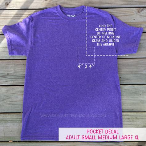 Adult Shirt Pocket Pocket Tshirt Vinyl Ideas, Cricut Shirt Pocket Size, Pocket Decal Sizes For Shirts, Cricut Pocket Tee Size, Vinyl Pocket Placement, Pocket Vinyl Placement, Htv Pocket Placement On Shirts, Vinyl Placement On Shirts Pocket, Pocket Decal Size Chart