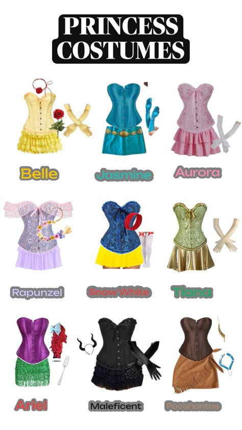 outfit ideas for princesses Disney Cosplay Women, Princess Group Costumes, Disney Princess Group Costumes, Disney Princess Adult Costume, Diy Disney Princess Costume, Disney Princess Outfit Ideas, Sofia The First Costume, Disney Princess Disneybound, Princess Disneybound