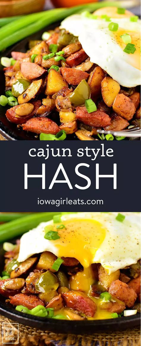 Cajun Style Hash - Iowa Girl Eats Cajun Style Recipes, Diner Breakfast Recipes, Creole Brunch Ideas, Louisiana Dinner Recipes, New Orleans Breakfast Recipes, Cajun Breakfast Recipes, Louisiana Breakfast Recipes, Southern Brunch Menu Ideas, Country Breakfast Ideas