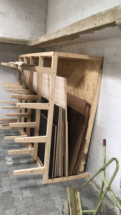 Diy Lumber Storage, Lumber Storage Rack, Timber Storage, Building Memories, Lumber Rack, Wood Storage Rack, Garage Storage Inspiration, Garage Workshop Organization, Workshop Layout