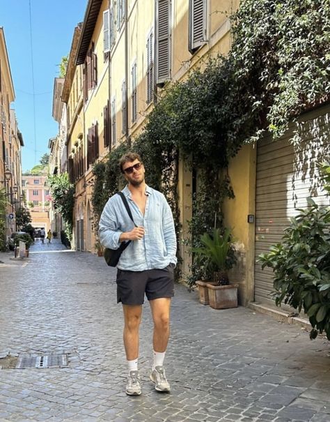 Mens Summer Date Outfit, European Summer Mens Outfit, Short Male Outfit, Mens Summer Outfits Europe, Men’s Summer Fashion Europe, Spain Outfit Men, Summer Brunch Outfit Men, Mens Summer Night Outfit, Paris Summer Outfits Men