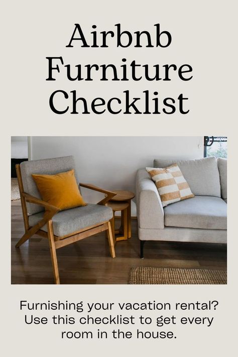 Best Airbnb Furniture, Furnish Airbnb, Furnishing An Airbnb, Decorating Airbnb Interior Design, Airbnb Furniture Checklist, Starting Airbnb, Air Bnb Must Haves, Airbnb Furnishing Checklist, Airbnb Listing Tips