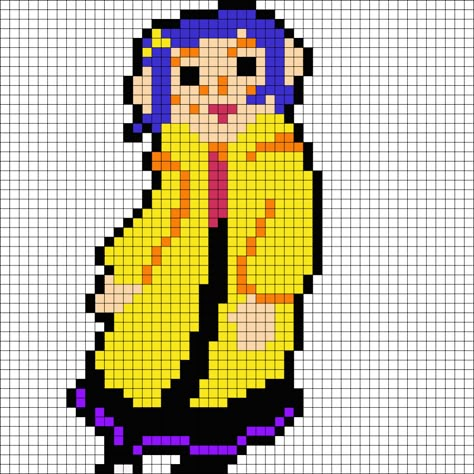 Coraline Doll Perler Perler Bead Pattern | Bead Sprites | Characters Fuse Bead Patterns Kandi Cuffs, Easy Perler Bead Patterns, Coraline Doll, Easy Perler Beads Ideas, Fuse Bead Patterns, Easy Pixel Art, Perler Art, Pony Bead Patterns, Hama Beads Design