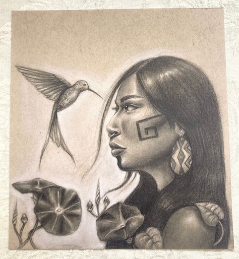 Spirit of the Hummingbird - Native Inspired Art Print -  #Art #Hummingbird #Inspired #Native #Print #Spirit New Mexican Art, Aztec Hummingbird, Chicano Woman, Mexican Art Traditional, Mexico Culture Art, Vintage Mexican Art, Chicano Art Movement, Latina Art, Aztec Drawing