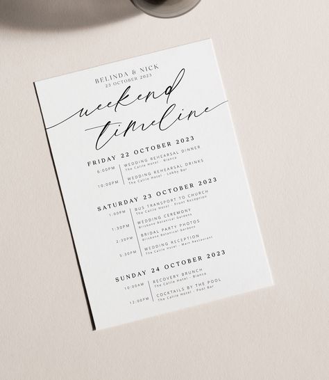 Wedding Invites Itinerary, Wedding Weekend Timeline Template, Wedding Weekend Events Card, Wedding Guest Itinerary, Wedding Invitation Itinerary, Wedding Schedule Template, Itinary Template, Wedding Weekend Program, Schedule Of Events Wedding