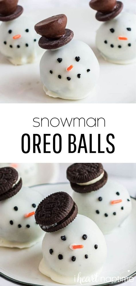 Snowman Oreo Balls, Oreo Balls Christmas, Oreo Balls Recipe, Oreo Balls, Christmas Baking Recipes, Christmas Food Desserts, Xmas Cookies, Christmas Party Food, Christmas Snacks