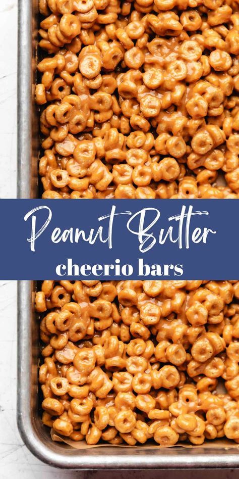 Peanut Butter Cheerio Bars (Three Ingredients) - I Heart Eating 3 Ingredient Cheerio Bars, 3 Ingredient Peanut Butter Cheerio Bars, Cheerios Peanut Butter Honey, Easy Cheerio Bars, Pb Cheerio Bars, Honeynut Cheerio Bars, Peanut Butter Cheerio Bars Marshmallows, Cheerios And Peanut Butter Bars, Peanut Butter Honey Cheerio Bars