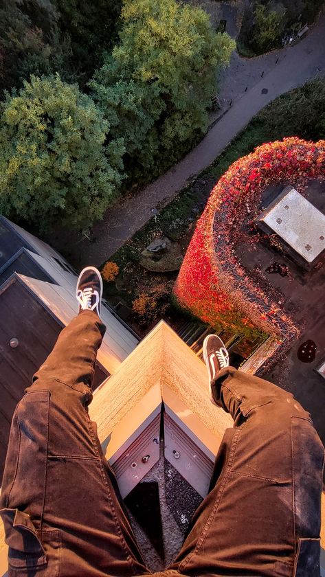 Urban climbing is a movement focused on climbing everything possible in the city. Some of which could be cranes, scaffoldings, or infiltrating buildings to get to the top of them. *by posting this photo, I do not encourage anyone to do a similar feat* #urbex #urbanexploration #adventure #adrenaline #illegal #illegalfreedom #adventuresofsolo #photography #apocalypse #height #fear #fearofheights #security #fall #roof #rooftop #roofing #atumn #feet #shoes #sunset #sunrise #goldenhour On Top Of Building Aesthetic, Top Of Building Aesthetic, Adrenaline Junky Aesthetic, Sitting On The Edge Of A Building, Illegal Aesthetic, Urban Exploration Aesthetic, Jumping Off Building, Adrenaline Aesthetic, Climbing Wallpaper