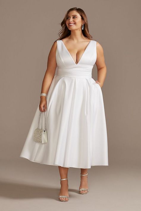 Plus Size Civil Wedding Dress, Plus Size Wedding Dress Short, Plus Size Gala Dress, Modern Short Wedding Dress, Courthouse Wedding Dress, Midi Wedding Dress, Short Sleeve Wedding Dress, Tea Length Skirt, Plus Size Brides