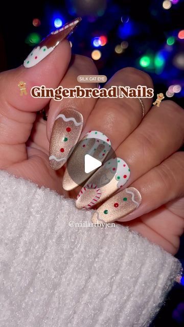 Jeanette Flores on Instagram: "Silk Cat Eye Gingerbread nails!
✨🍪🎄🤎💚❤️🥵✨
Save & share this cute and easy velvet holiday nail look, Follow for more tutorials 🫶🏼

Using @daily_charme (code: JEN10)
•C96 Enchantail
•Strong Cat Eye Magnetic Cylinder
•710 Classic Green
•403 True Love
•002 Perfect White
•Art Liner Brush
•Diamond Shine Top Coat
•Heart shaped nail tip stand

#velvetnails #cateyenails #magneticnails #holidaynails #christmasnails #glassnails #easynailart #nailvideos #nailarttutorial #tutorial #nails #nailinspo #uñas #uñasnavideñas #gingerbreadnails #brownnails #pressonnails" Cateyes Nails Design Christmas, Retro Holiday Nails, Cats Eye Christmas Nails Design Ideas, Green Cat Eye Nails Christmas, Valentine’s Nail Designs, Christmas Nails Cateye, Christmas Cats Eye Nails, Cat Christmas Nails, Christmas Cat Eye Nails Design