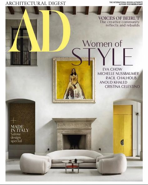 Ad Magazine Architectural Digest, Architectural Digest Cover, Interior Design Magazine Layout, Michelle Nussbaumer, Douglas Friedman, Architectural Digest Magazine, Modern Room Design, Ad Magazine, Yellow Design