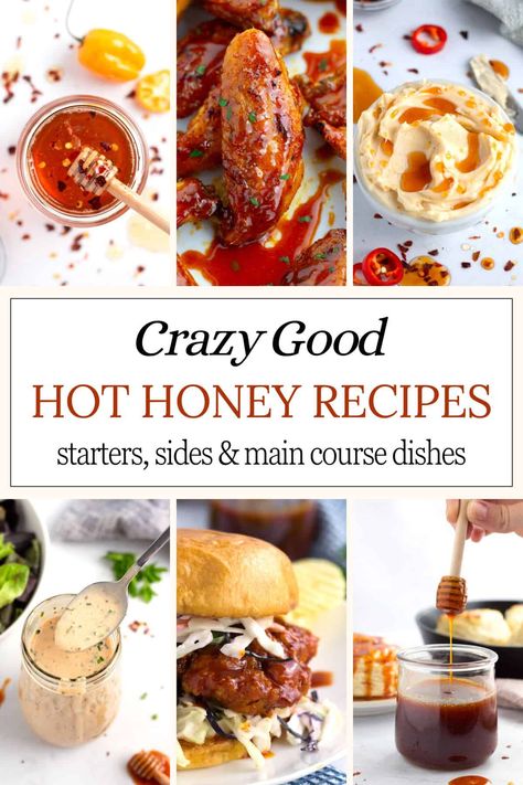 Homemade Hot Honey Sauce, Hot Honey Burger, What To Use Hot Honey With, Savory Honey Recipes, Trader Joe’s Hot Honey, What To Put Hot Honey On, What To Do With Hot Honey, Hot Honey Food Recipes, Hot Honey Butter Board