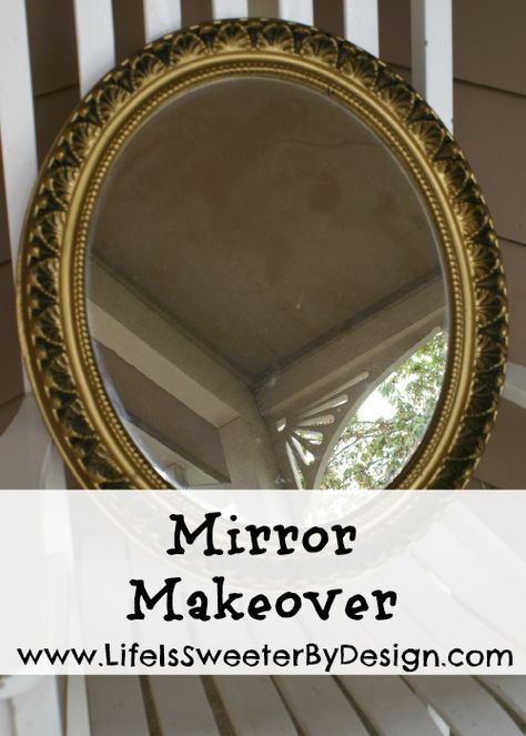 Find out how I took this old mirror and with a little DIY made it look amazing!  It is so fun to refurbish items and make them new again! Oval Mirror Makeover Diy, Refurbished Mirror Ideas, Mirror Redo Diy, Old Mirror Makeover Diy, Old Mirror Makeover, Redo Mirror, Refurbished Mirror, Diy Round Mirror, Mirror Makeover Diy