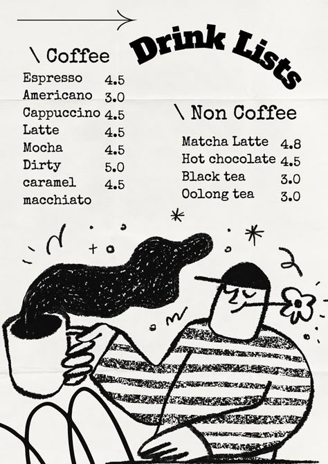 Drink price list menu template, editable design | premium image by rawpixel.com / nun Chopping Board Illustration, Cute Restaurant Menu Design, Coffee Bar Menu Design, Price Board Design, Coffee Price List Design, Take Out Menu Design, Cafe Drink Menu Design, Small Menu Design, Cafe Board Design