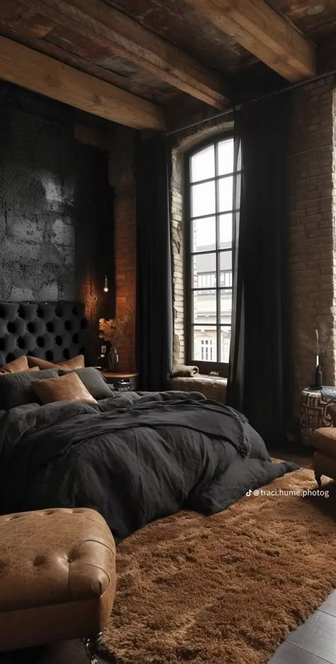 Chocolate Brown Bedrooms, Brown Bedrooms, Men's Bedroom Design, Industrial Style Bedroom, Western Rooms, Masculine Bedroom, Mens Bedroom, Brown Bedroom, Master Bedrooms Decor