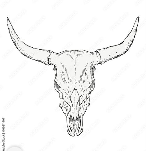 Long Horn Tattoo Skull Texas Longhorns, Womens Cow Skull Tattoo, Bull With Horns Tattoo, Cow Skull Tattoo Stencil, Half Bull Skull Half Flower Tattoo, Longhorn Tattoo Outline, Long Horn Skulls, Longhorn Rib Tattoo, Bull Skeleton Tattoo