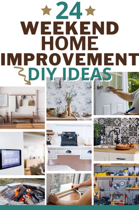 Maximize your weekend with these budget-friendly DIY home improvement projects! Ideal for homeowners or renters looking to enhance their space without a hefty price tag, our guide features projects like creating an accent wall, updating window treatments, and refurbishing old furniture. Get creative, save money, and enjoy the satisfaction of upgrading your home yourself. Easy and cheap home improvement DIY ideas to finish in a weekend. Love these 24 DIY weekend projects for home improvement. Simple House Projects, Modern Home Projects, Interesting Home Ideas, Quick Home Upgrades, New Home Projects, Home Improvements On A Budget, Easy Diy Home Renovations, House Improvement Ideas Diy Projects, Simple Diy Projects For The Home