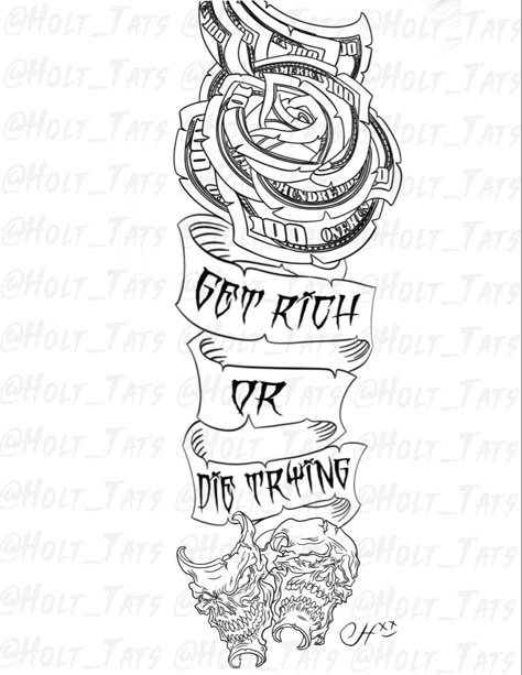 Tattoo design, tattoo stencil, stencil, design, gangster design, dark theme design, stencil ready design, laugh now cry later, laugh now smile later, dark theme tattoo design, hundred dollar bill rose, money rose, rose, ribbon, get rich or die trying design, get rich or die trying. Burning Money Tattoo Design, Tattoo Ideas For Men Money, Rose Dollar Tattoo Design, Road To Riches Tattoo Design, Dragon Tattoo Inner Arm, Small First Tattoos For Men, Get Rich Or Die Trying Tattoo Stencil, Road 2 Riches Tattoo, Paper Chaser Tattoo