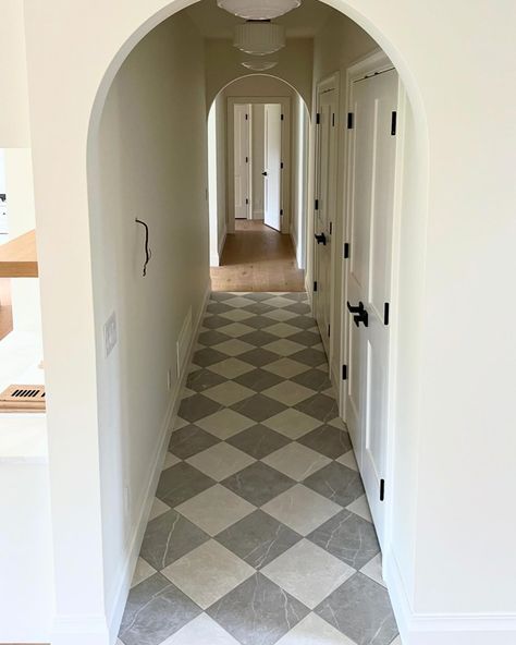 Who is a fan of the classic checkered floor? 🙋‍♀️ #havesomefun #interiors #checkeredfloor Vestibule Tiles Entrance, Modern Checkered Floor, Checkered Kitchen Floor, Entryway Tile Floor, Checked Floor, Checkered Floor Kitchen, Check Floor, Checker Floor, Tile Entryway