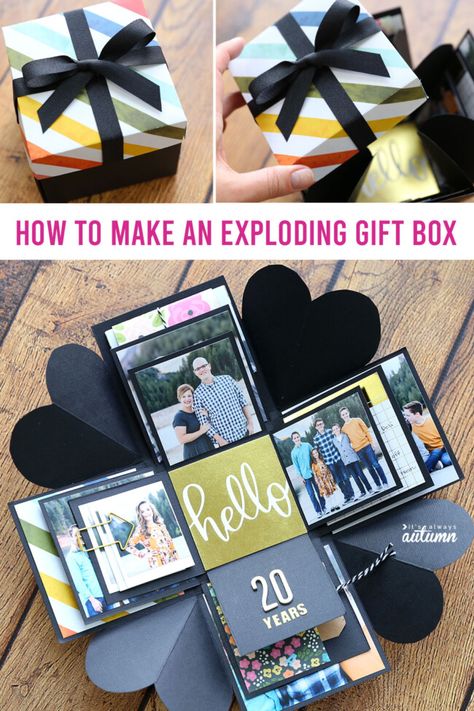 Explosion Box Tutorial, Exploding Gift Box, Diy Gifts For Girlfriend, Photo Gifts Diy, Diy Gifts For Dad, Diy Gifts For Him, Picture Boxes, Diy Gifts For Friends, Exploding Boxes