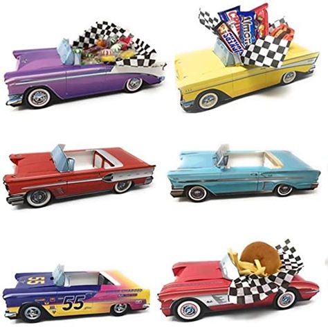 Classic Car Birthday Party Ideas, Chevy Themed Birthday Party, Car Themed Party Favors, Classic Car Party Theme, Cars Centerpiece Ideas, Vintage Car Themed Birthday Party, Classic Car Birthday Party, Car Party Food, Classic Car Party