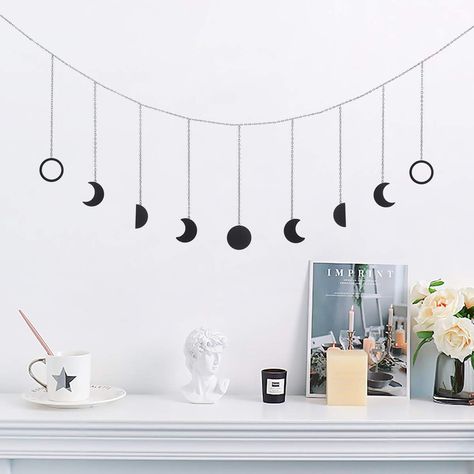 Moon Phase Wall Hanging, Garland Decoration, Boho Moon, Office Nursery, Boho Room Decor, Hanging Banner, Gold Wall, Garland Decor, Gold Walls