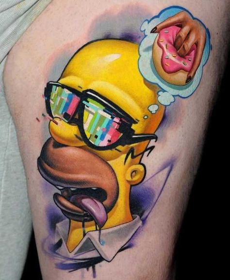 35 Mind-Blowing Tattoos Tattoo Cartoon Style, New School Tattoo Cartoon, Cartoon Style Tattoos, Robot Tattoos, New School Tattoo Designs, Cartoons Tattoo, Tattoo New School, Tattoo Cartoon, Simpsons Tattoo