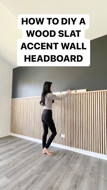 Accent Wall Headboard, Bed Back Wall, Wood Accent Wall Bedroom, Wood Slat Accent Wall, Slat Accent Wall, Wall Bedroom Diy, Wall Behind Bed, Wall Headboard, Creative Beds