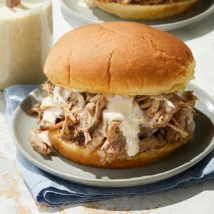 Pulled Pork Sandwiches with White Barbecue Sauce White Barbecue Sauce, Dish To Pass, Southern Comfort Foods, Pulled Pork Sandwiches, Pork Bbq, Palm Beach Gardens Florida, Pork Sandwiches, Barbecue Sauce Recipes, Pork Shoulder Roast