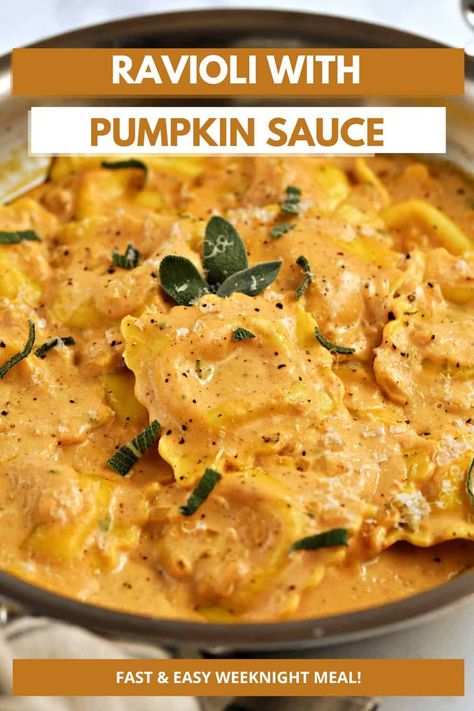 Ravioli with Pumpkin Sauce is the perfect fall comfort food that combines tender pasta pillows filled with cheese (spinach or meat) with a rich and creamy pumpkin sauce. This fast and easy meal is ready in about 20 minutes, perfect for those short autumn nights when you just want to curl up in a fuzzy blanket. Ravioli With Pumpkin Sauce, Cream Sauce For Pumpkin Ravioli, Pumpkin Ravioli Sauce Easy, Sauce For Pumpkin Raviolis, Sauce For Italian Sausage Ravioli, Sauce For Pumpkin Ravioli Recipes For, Honey Pumpkin Goat Cheese Ravioli, Pumpkin Stuffed Ravioli, Meals With Pumpkin Puree