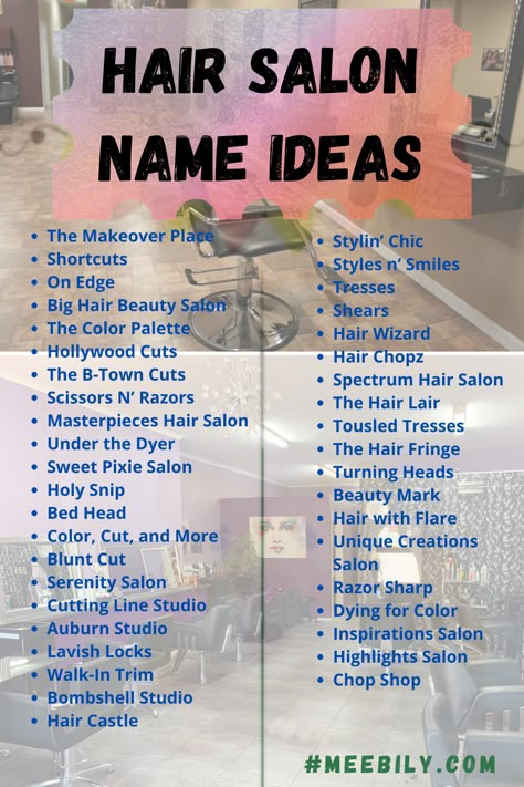 Username For Hairstylist, Hair Page Names Ideas, Hair Stylist Ig Names, Beauty Saloon Names Ideas Unique, Hairsalon Ideas Name, Starting A Salon Business, Cosmetology Username Ideas, Hair Stylist Names Ideas Business, Hair Stylist Username Ideas