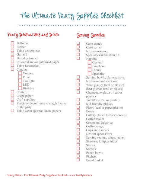 How to create a Party Supplies Checklist? Download this Party Supplies Checklist template now! Party Necessities List, Jennie Party, Party Supply List, Supply List Template, Birthday Party Supplies Checklist, Party Supplies Checklist, Birthday Party Checklist, Party List, Party Planning Checklist