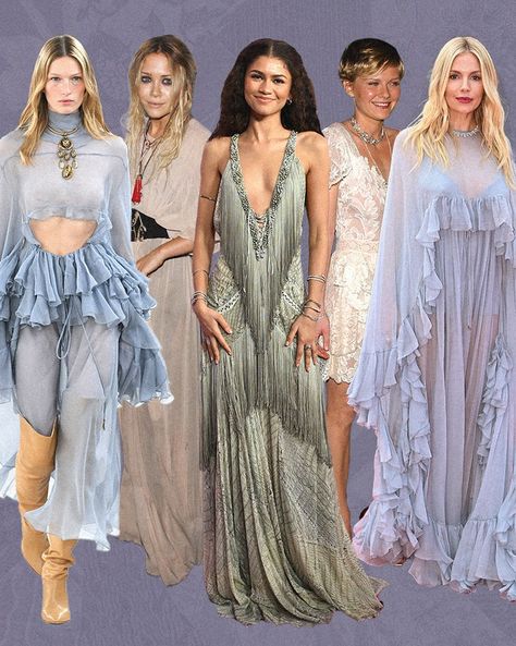 How The Boho Chic Trend Made Its Red Carpet Comeback Sienna Miller Boho Chic, 2000s Boho Chic, 70s Wedding Guest, Boho Red Carpet, Summer 2025 Trends, 2000s Red Carpet Looks, Boho Chic Outfits Fall, Satc Fashion, Season Palette