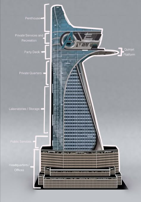 Stark Tower Layout, Avengers Tower Minecraft, Marvel Spaceships, Avengers Tower Layout, Marvel Minecraft Builds, Avengers Tower Interior, Skyscraper Concept Art, Futuristic Building Concept Art, Avengers House