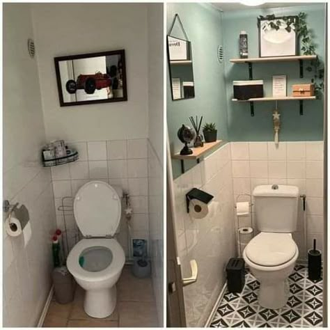 Small Toilet Decor, Toilet Room Decor, Small Toilet Room, Diy Bathroom Makeover, Bathroom Remodel Pictures, Bad Inspiration, Small Toilet, Toilet Room, Bathroom Tile Designs