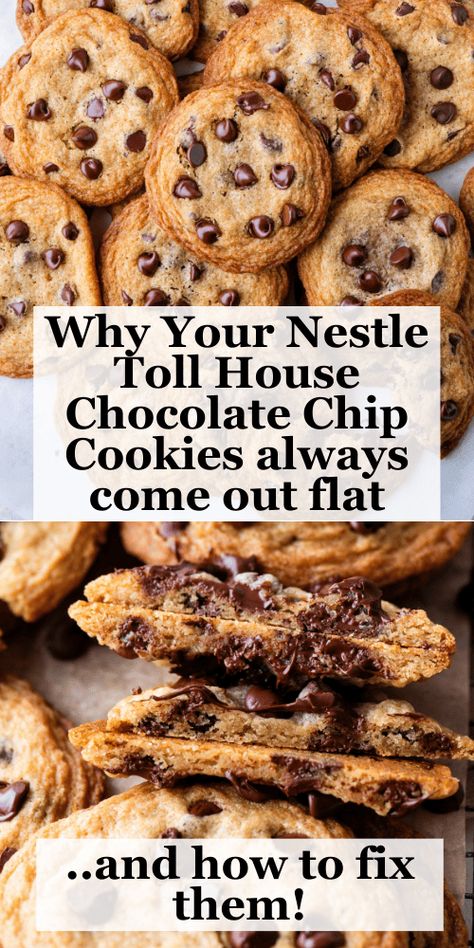 I have gone all in on researching, testing, and perfecting the Toll House Cookie Recipe (including speaking with Toll House themselves). After much trial and error, I have finally perfected the measurements and process for the perfect Toll House chocolate chip cookie, and now I'm sharing that with you! Tall House Chocolate Chip Cookie Recipe, Toll House Cookie Recipe Original, Chocolate Chip Cookies With Unsalted Butter, Tollhouse Chocolate Chip Cookies Recipe, Why Are My Chocolate Chip Cookies Flat, Tole House Chocolate Chip Cookie Recipe, Original Toll House Chocolate Chip Cookie Recipe, Chocolate Chip Cookie Hacks, Till House Chocolate Chip Cookies