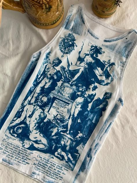 Goltzius Cyanotype Tank Top - Etsy Vintage Tshirt Design, Apparel Design Inspiration, Painted Clothes Diy, Black Men Street Fashion, Concept Clothing, Painted Clothes, Dream Clothes, Apparel Design, Custom Clothes