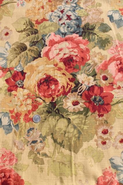 vintage roses print curtains & fabric lot, Waverly Norfolk Rose shabby chic romantic florals Romantic Country Decor, Waverly Norfolk Rose, Vintage Rose Wallpaper, Floral Fabric Prints, Vintage Fabric Prints, Red Floral Fabric, French Floral Fabric, Rose Print Fabric, French Country Fabric