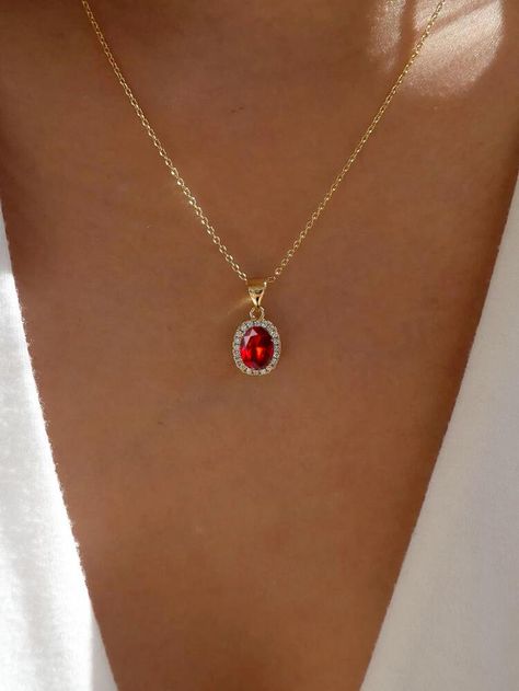 Red Sapphire Necklace, Gold Jewelry With Red Dress, Red Pendant Necklace Vintage, Red Prom Necklace, Red Jewel Necklace, Gold And Red Necklace, Red And Gold Necklace, Red Neckless, Red Dress Gold Accessories