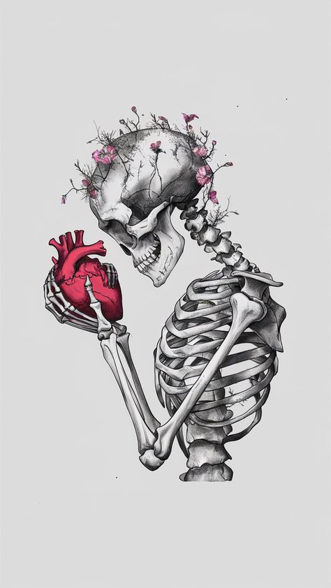 Bones Heart Tattoo, Aesthetic Bones Drawing, Lungs Drawing Anatomy Art, Mr Bones Skeleton, Skeleton Art With Flowers, Skeleton And Flowers Drawing, X Ray Painting, Unique Skull Drawing, Skeleton Flower Drawing