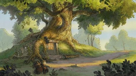 Winnie The Pooh House, Wood Stage, Winnie The Pooh Background, Pooh's Grand Adventure, 100 Acre Wood, Forest Drawing, Hundred Acre Woods, Storybook Art, Old Disney