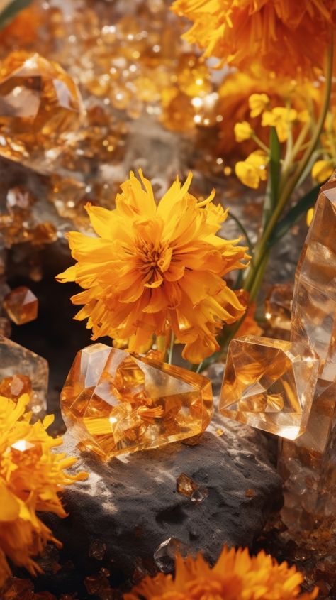 marigolds, citrine, crystals, yellow flowers, sunny, sunshine, phone wallpaper Citrine Stone Wallpaper, Yellow Citrine Wallpaper, Marigold Iphone Wallpaper, Citrine Crystal Wallpaper Iphone, Citrine Crystal Aesthetic Wallpaper, Yellow Crystals Aesthetic, Citrine Crystal Wallpaper, Aesthetic Marigold, Citrine Crystal Aesthetic